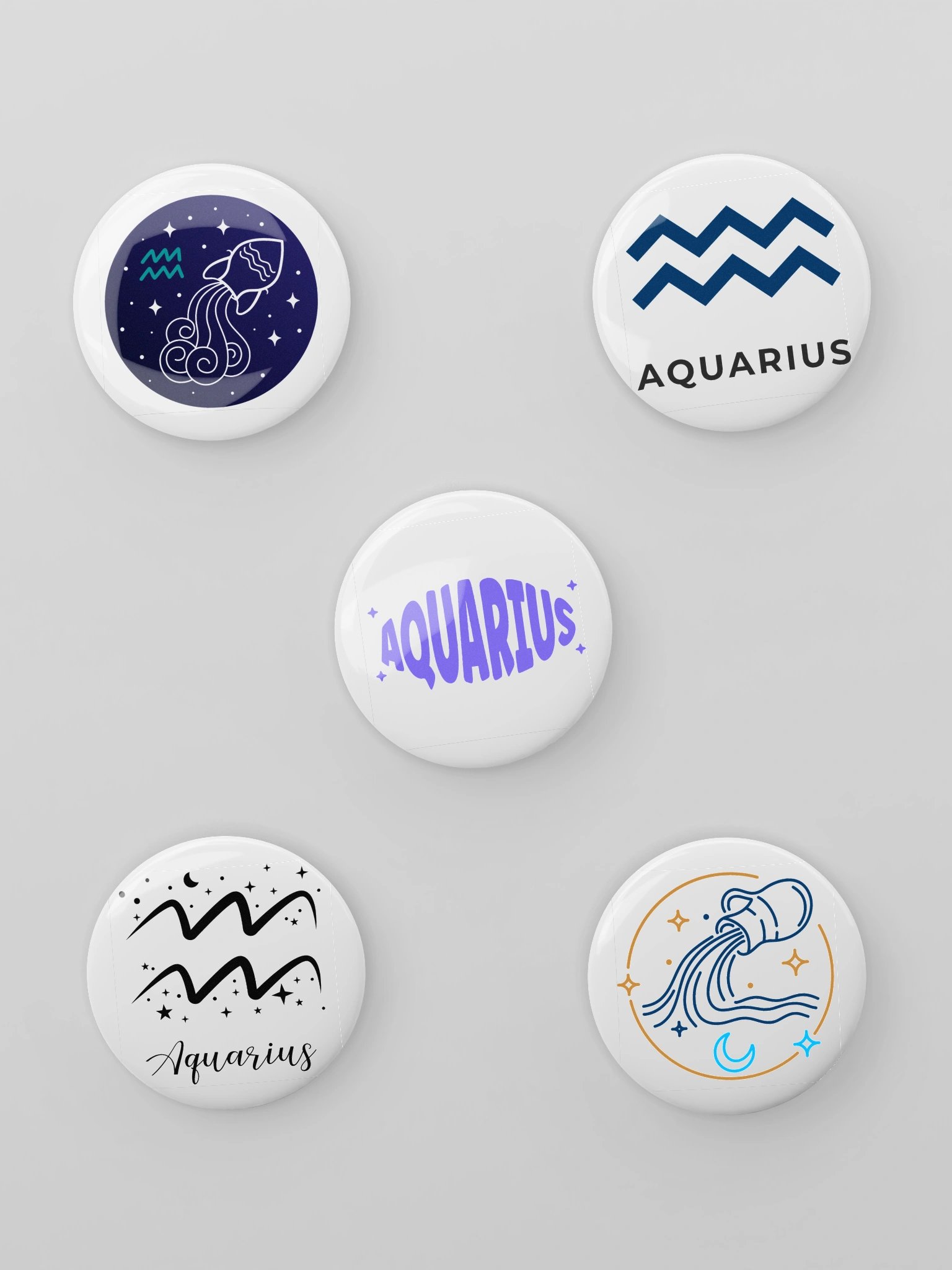 Aquarius Zodiac Enamel Pin Set of 5 — Black & White Water Bearer Astrology Pins for Jackets, Bags & Witchy Accessories product image (1)