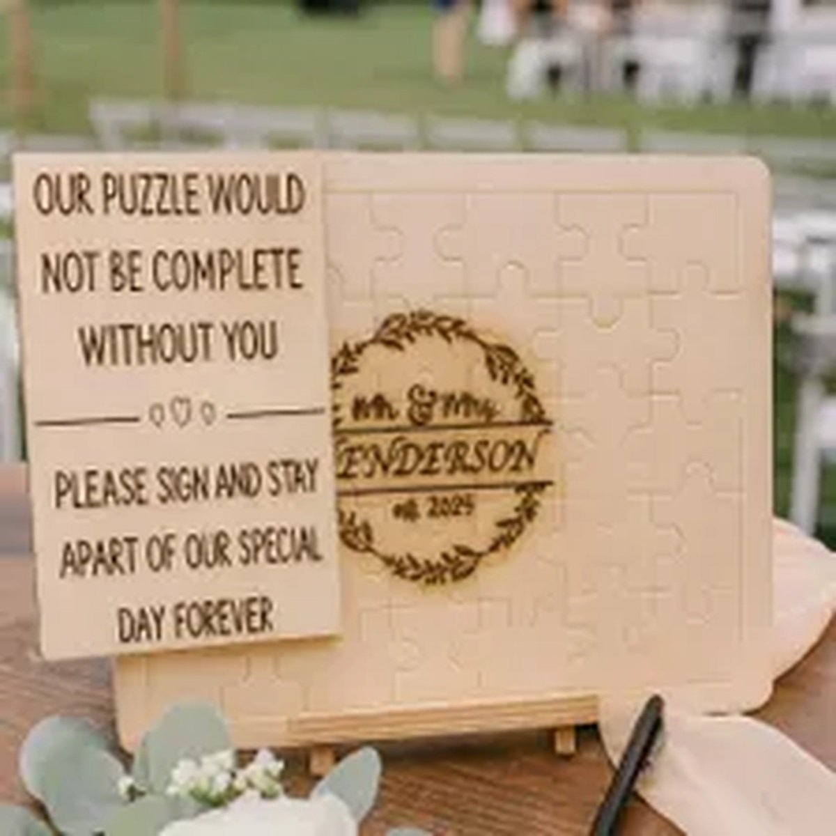 Wooden Wedding Puzzle Guest Book – Unique Custom Jigsaw Guestbook Alternative – Personalized Wood Guest Sign-In product image (5)