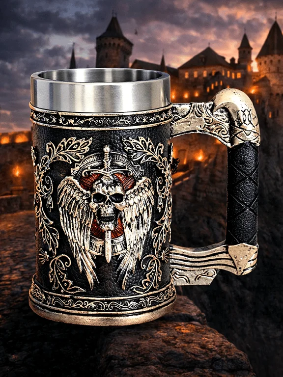 The Armored Kingdom Winged Wrath Skull War Mug-16 oz Stainless Steel Interior-Washable-Durable product image (1)