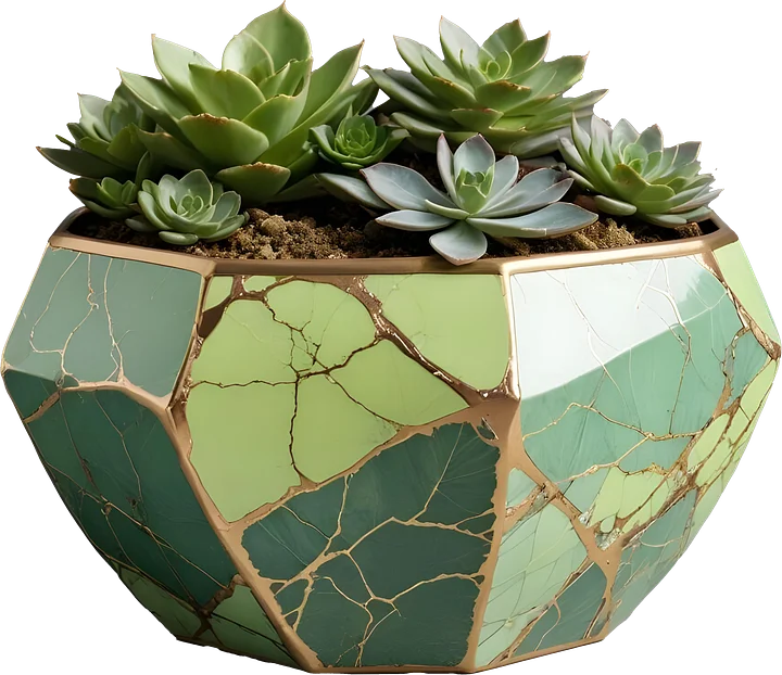 Kintsugi Harmony – Geometric Green Succulent Planter PNG product image (1)