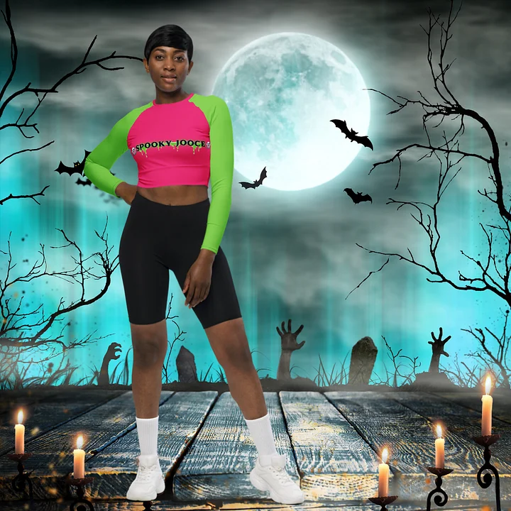 SPOOKY JOOCE Long Sleeve Crop Top - Hot Pink/Green product image (1)