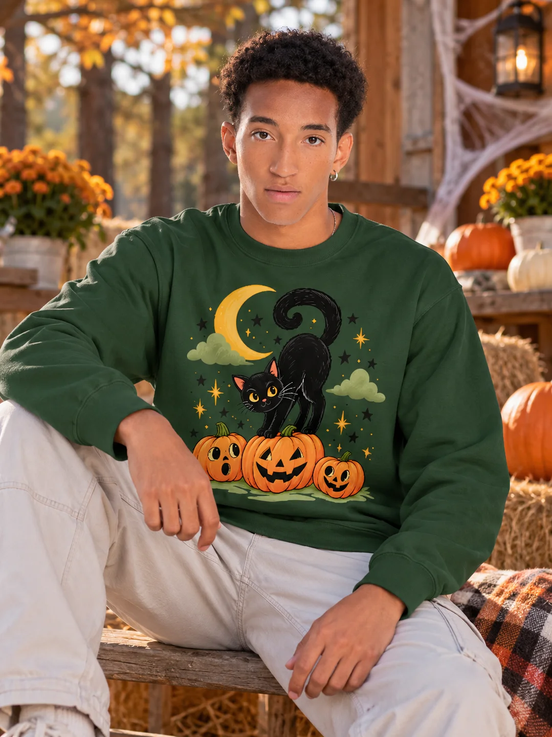 Black Cat Halloween Pumpkin Sweatshirt product image (61)