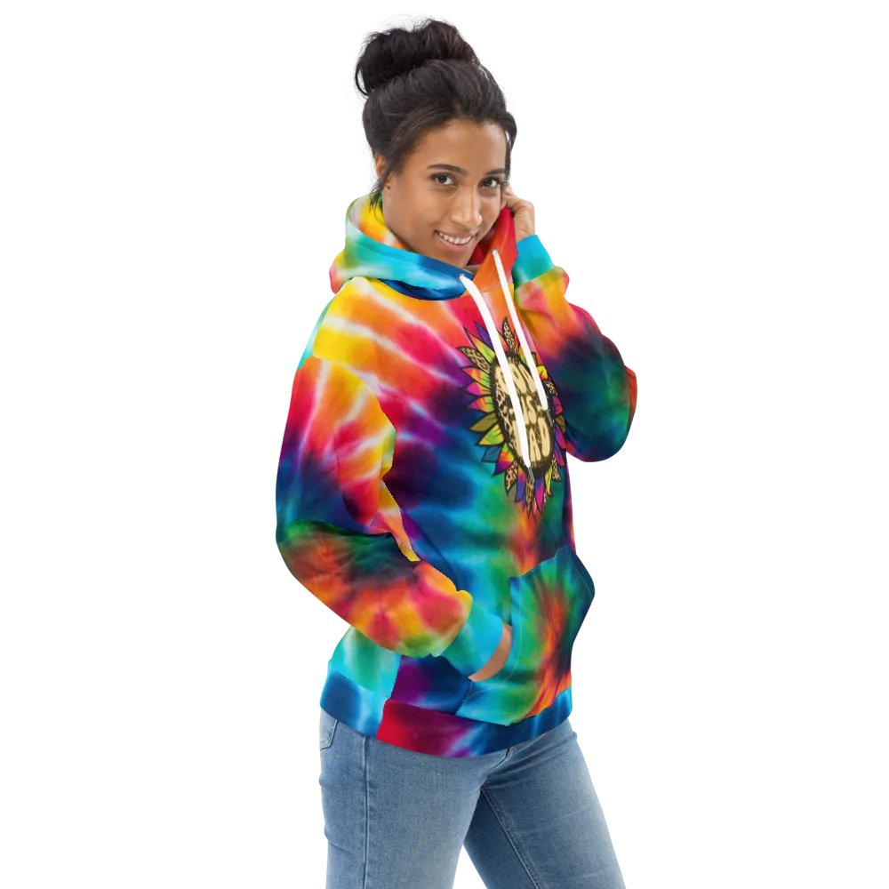 God Is Rad Tie Dye Leopard Sunflower Hoodie product image (6)