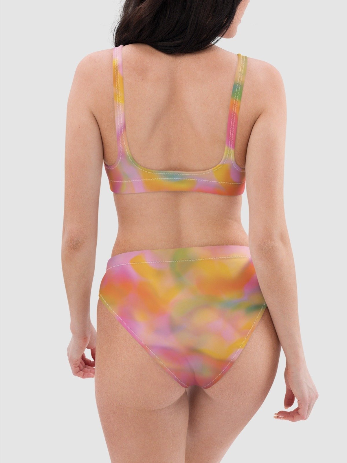 Recycled High-Waisted Bikini Bottom "Sweet Pastel Tie Dye in Orange Light Pink" product image (4)
