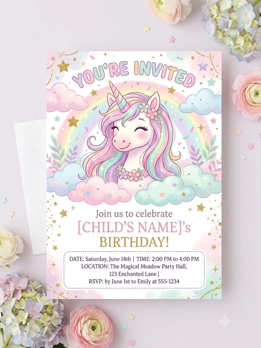 Pastel Unicorn Birthday Invitation product image (1)