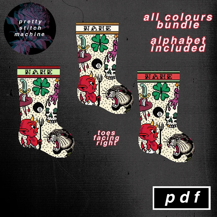 Traditional Tattoo Flash First Edition Right-Facing Christmas Stocking Pattern Bundle product image (1)