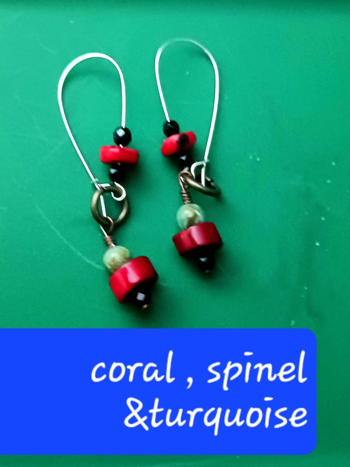 Coral Spinel & Turquoise Handmade Earrings - Artisan Gemstone Jewelry product image (1)