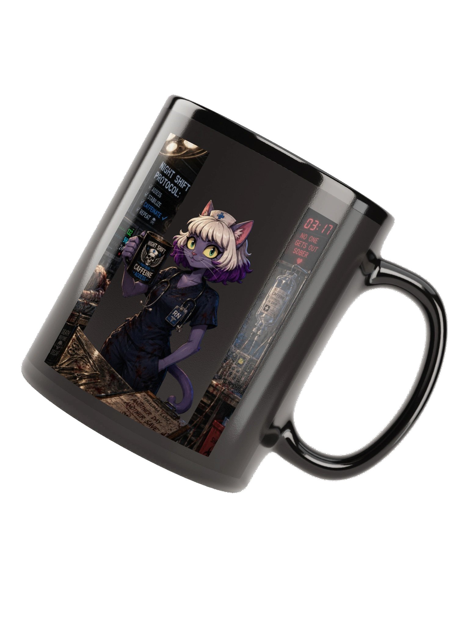 Night Shift Protocol™ Caffeine Access Nurse Coffee Mug | Anime Cat RN Gift | Funny Night Shift Cup product image (4)