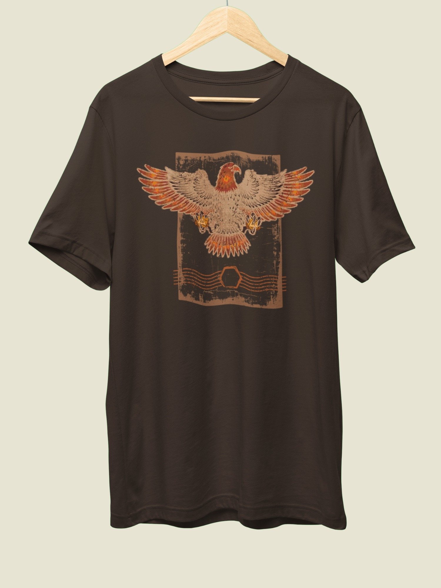 Grunge D20 Board Gaming Shirt, Brown Western Eagle Dice T-shirt product image (2)