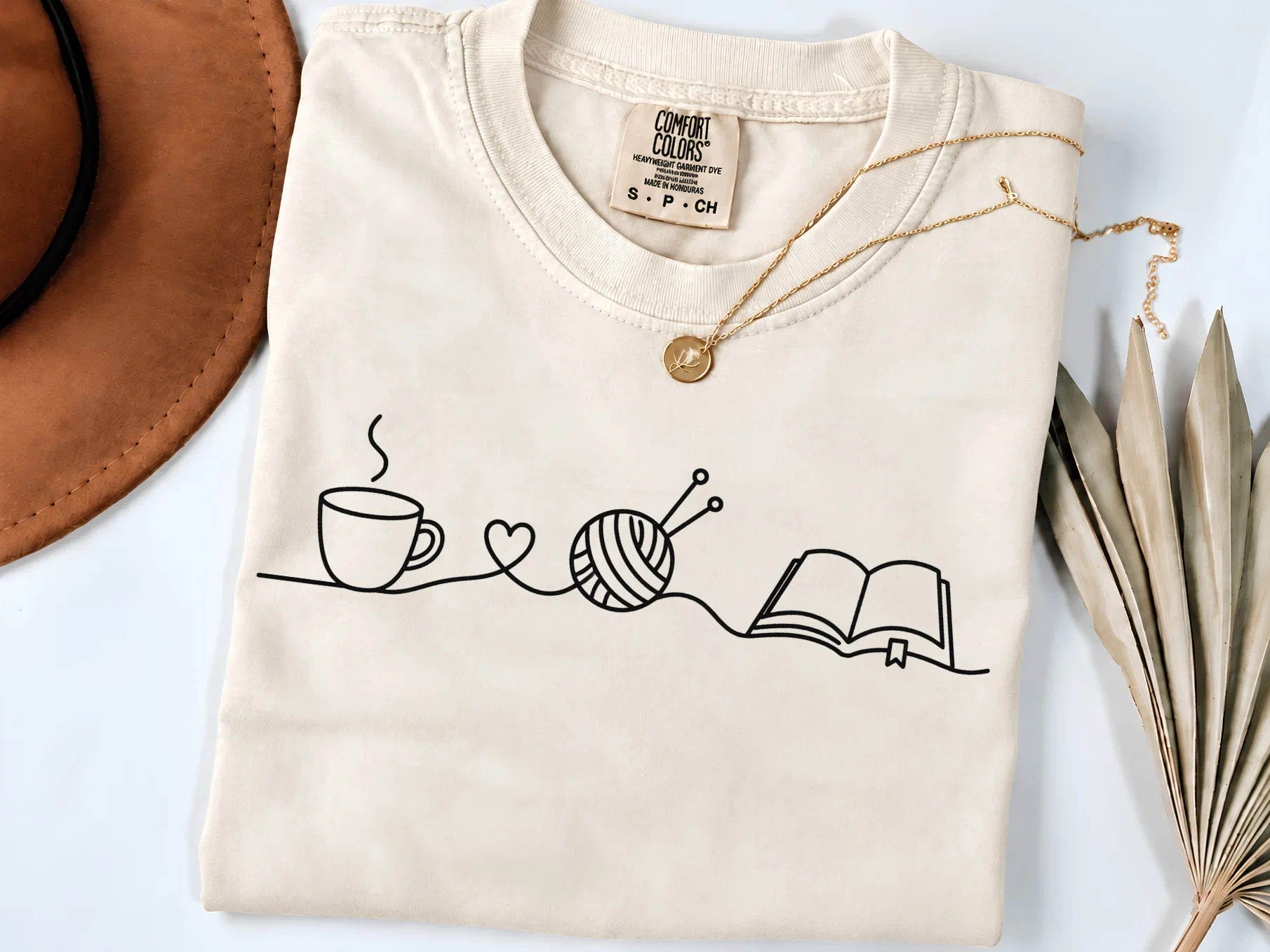 Cozy Hobbies T-Shirt, Book Lover Coffee Shirt, Knitting Gift, Minimalist Hobby Tee, Reading and Yarn Lover Gift product image (1)
