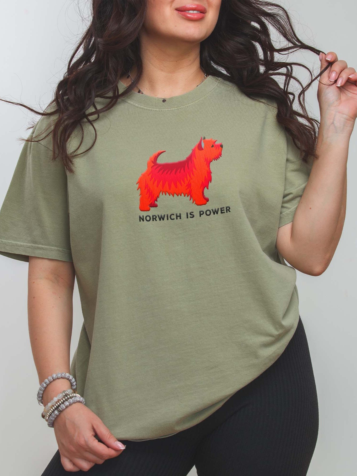 Norwich Is Power T-Shirt(Embroidered) of a Norwich Terrier(Red) product image (2)