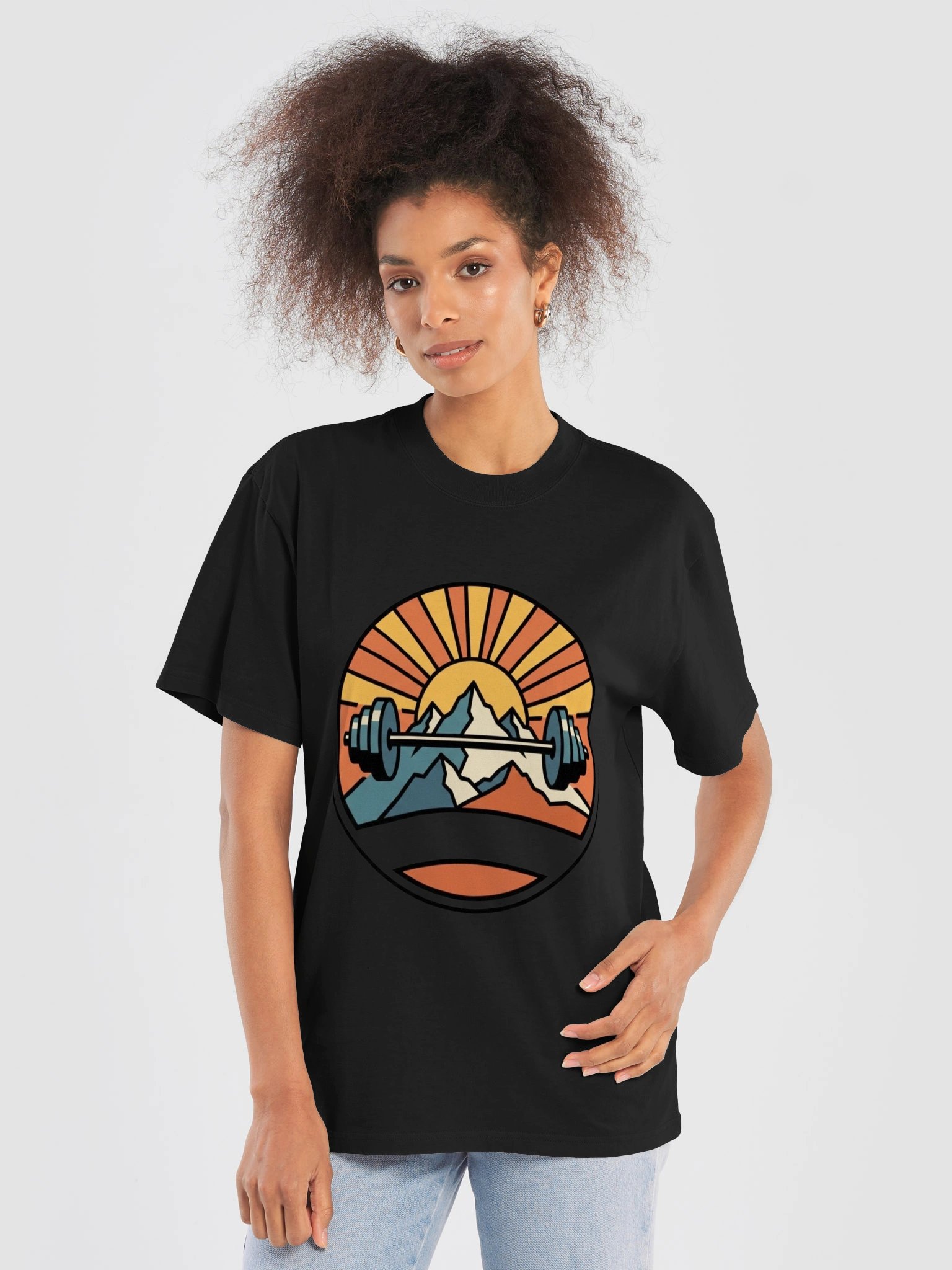 Mountain Sunrise Barbell Tee — Retro Outdoor Fitness Shirt product image (4)