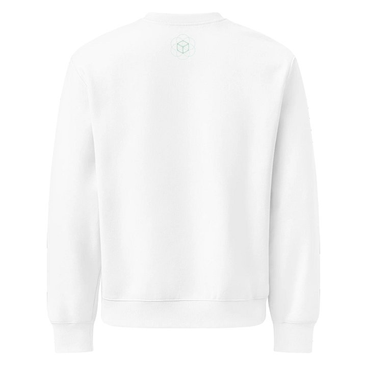 White Sweater – Green Hexahedron (Centered Front & Upper Back Print) product image (2)