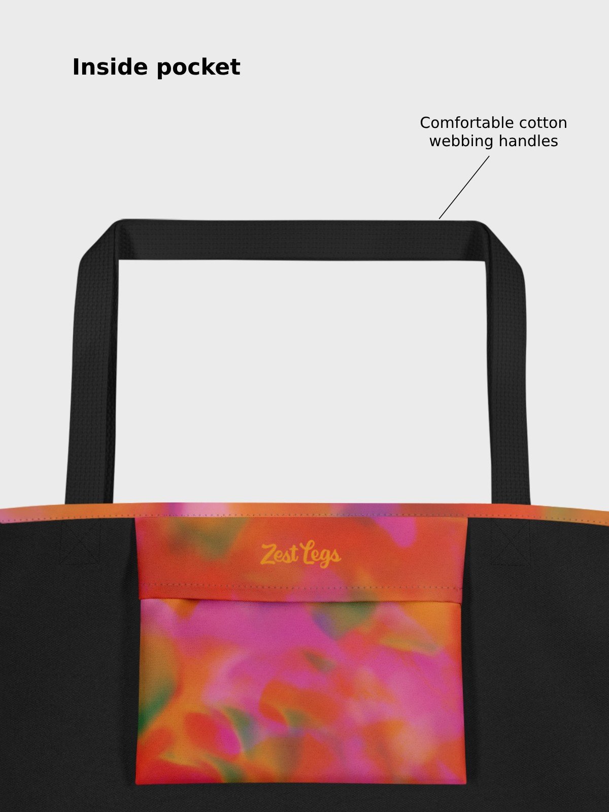 Large Tote Bag "Trendy Vibrant Pink Orange Tie Dye" product image (5)