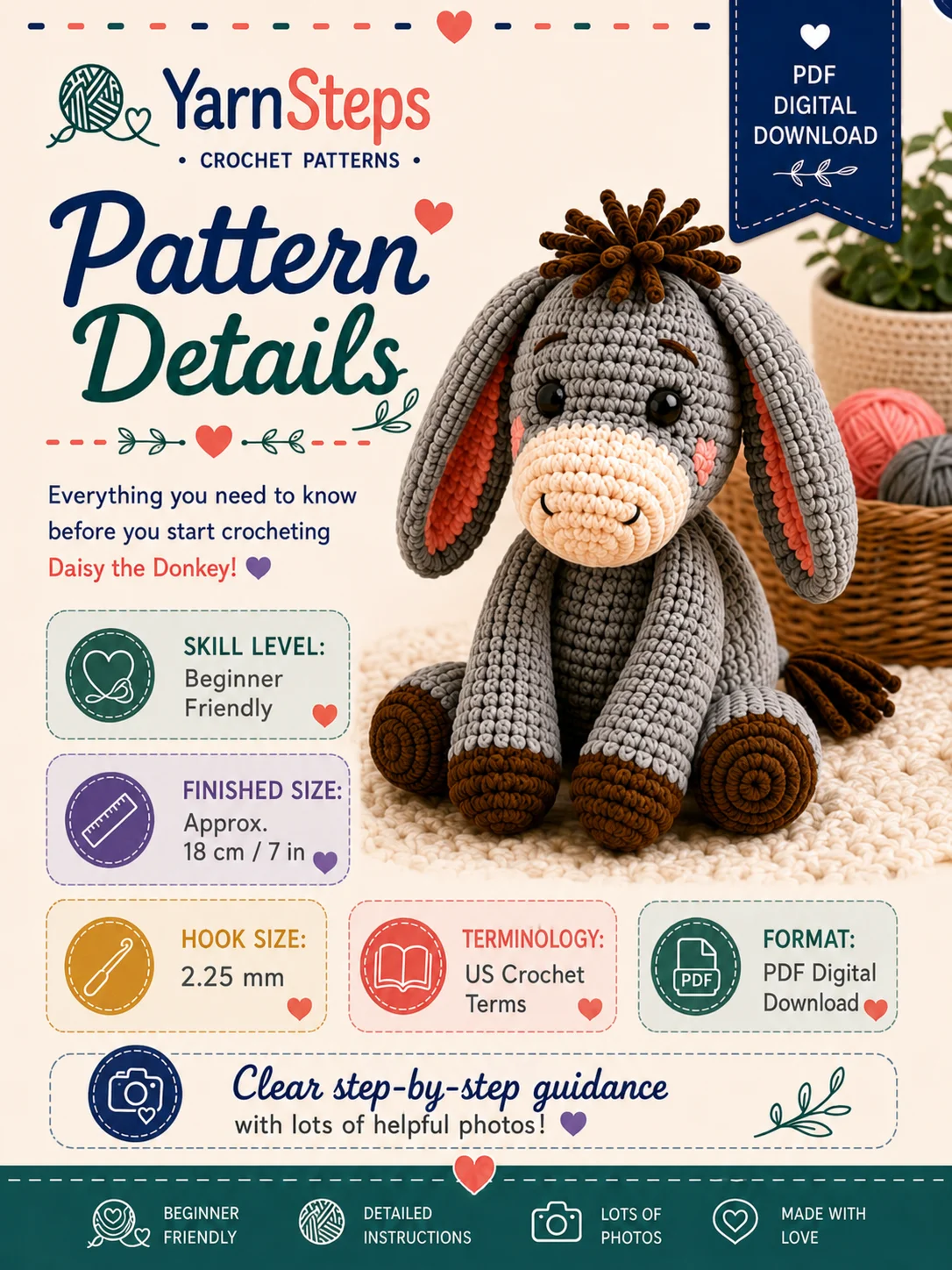 Daisy the Donkey Crochet Pattern PDF product image (3)