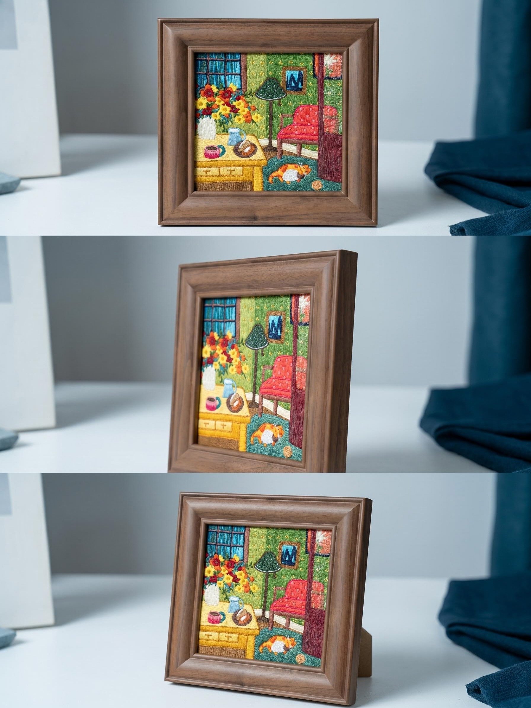 Spring Afternoon Impression Embroidery Artwork in Artisan Solid Wood Frame (14.7 x 14.7cm) product image (4)