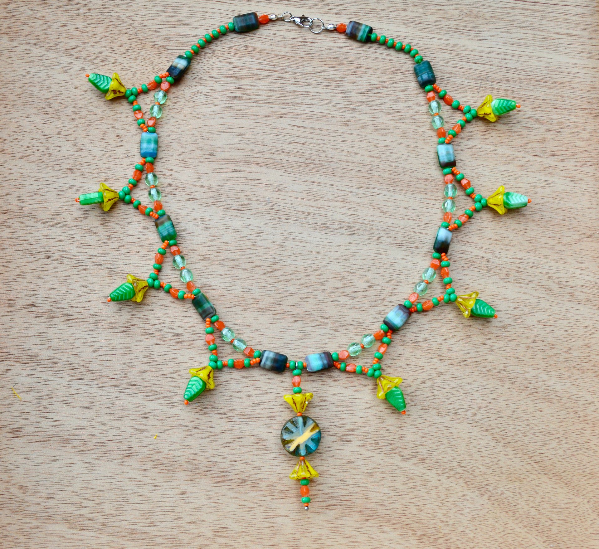 Fairygoth Colorful Green Leaf and Yellow Flower Handmade Necklace product image (2)