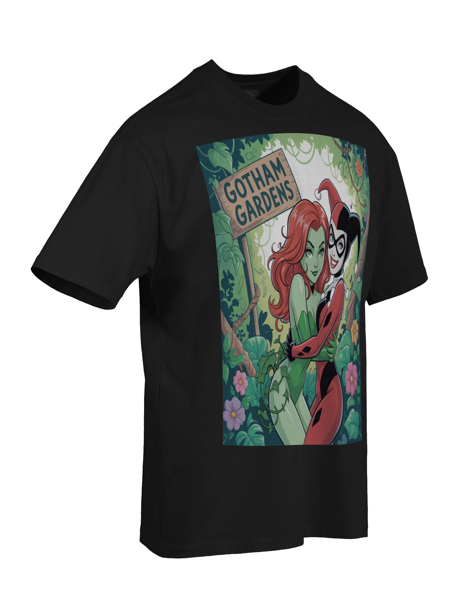 Gotham Gardens Embrace: Poison Ivy & Harley Quinn Verdant Vortex Oversized Faded Unisex T-Shirt product image (8)