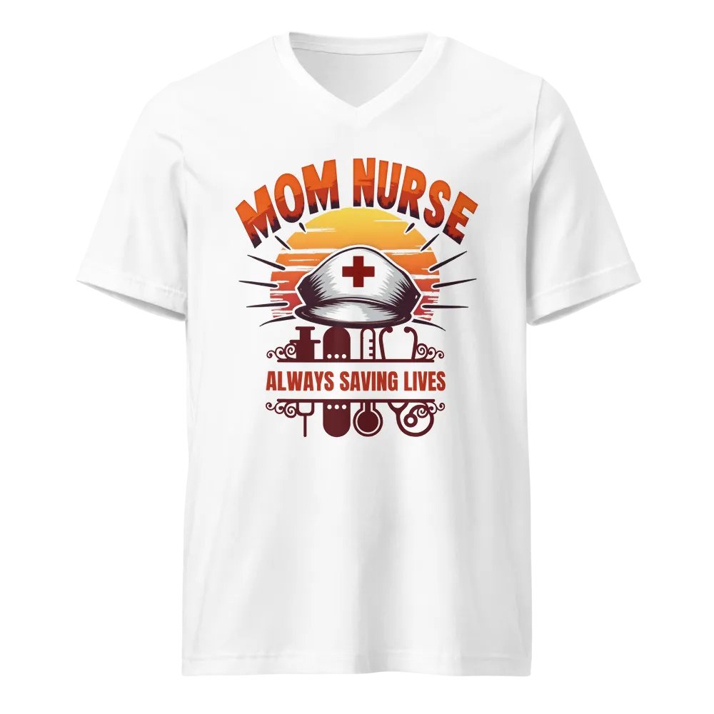 Heroic Mom Nurse Sunset V-Neck T-Shirt product image (1)