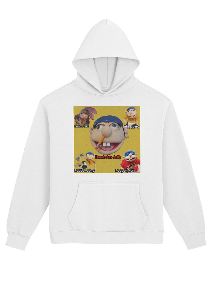 white Jeffy hoodie with Jeffy face. product image (1)