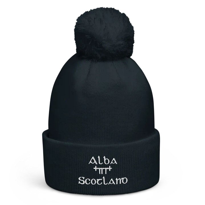 Scotland/Alba Orthodox style Ogham, Navy with white, embroidered Pom-Pom Beanie product image (1)