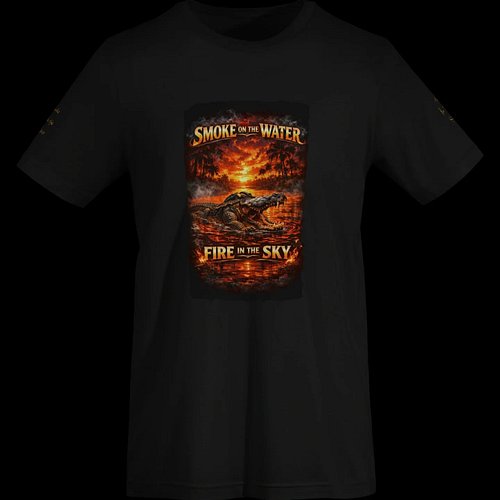 Smoke on the Water Fire in the Sky Alligator version.
https://backstagegear-co-shop.fourthwall.com
