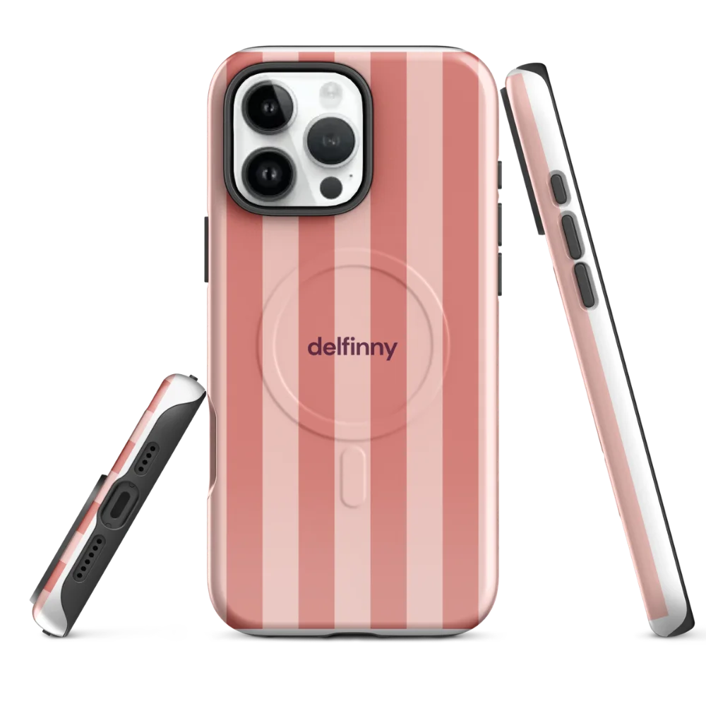 Striped Phone Case for iPhone 14 & 15 Series – MagSafe Compatible (Glossy Dusty Coral) product image (1)