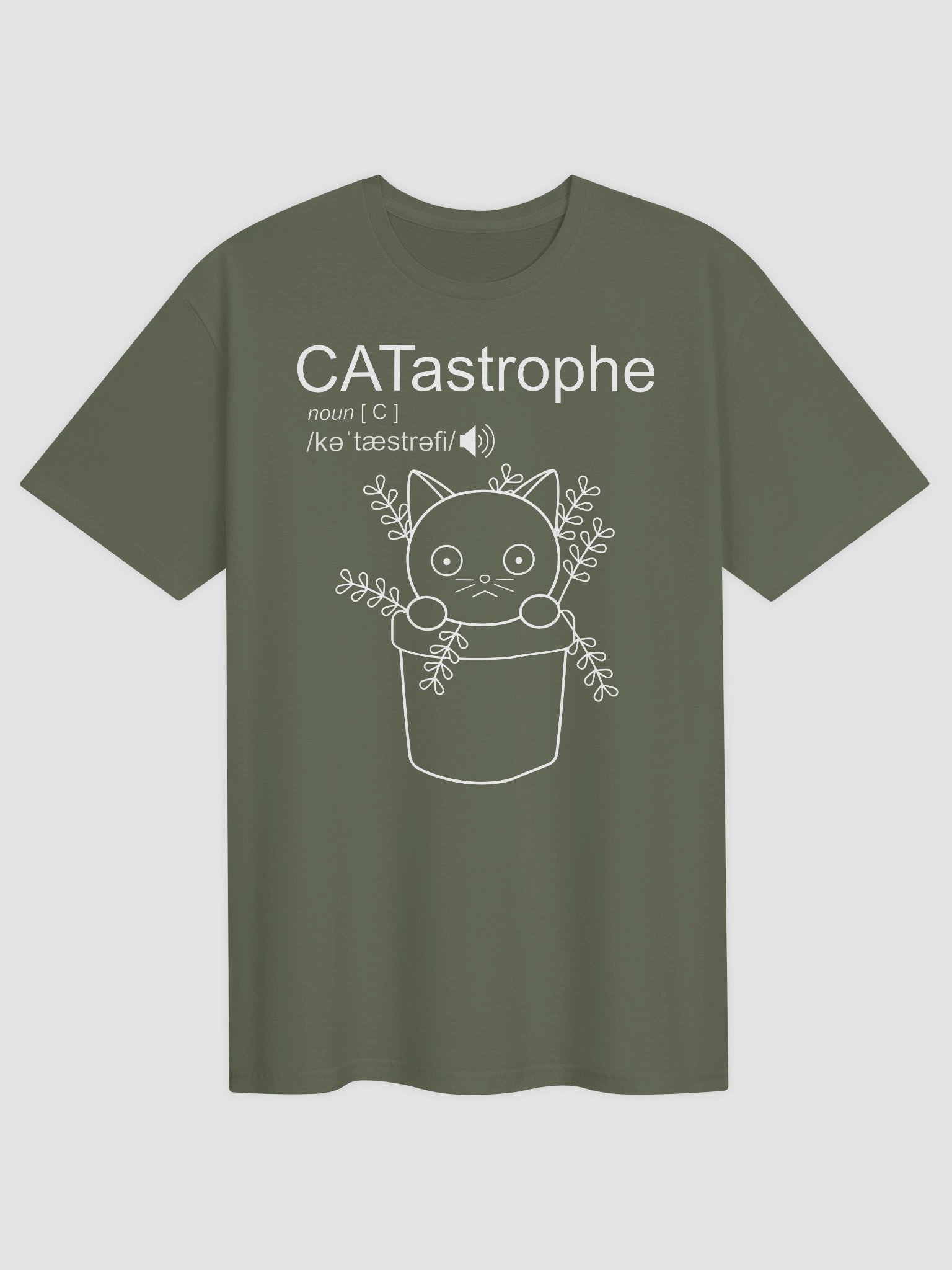 CATastrophe (Cat in Plant Pot - White Print) - Unisex Adult Super Soft Lightweight T-shirt product image (1)