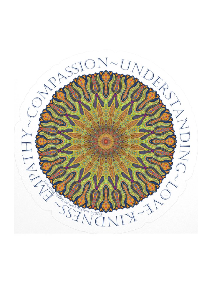 Mandala Kaleidoscope Stickers: Beautiful Burst Design Says: Empathy Compassion Understanding Love Kindness product image (1)