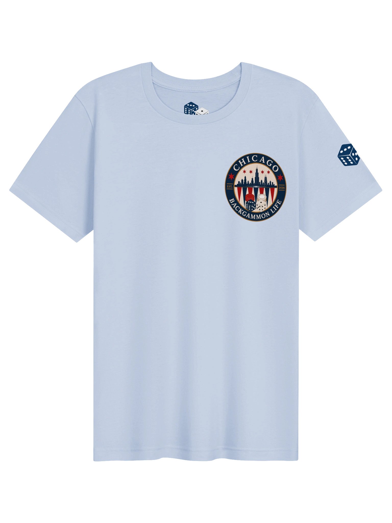 Chicago Backgammon Life Skyline Emblem Tee Blue product image (1)