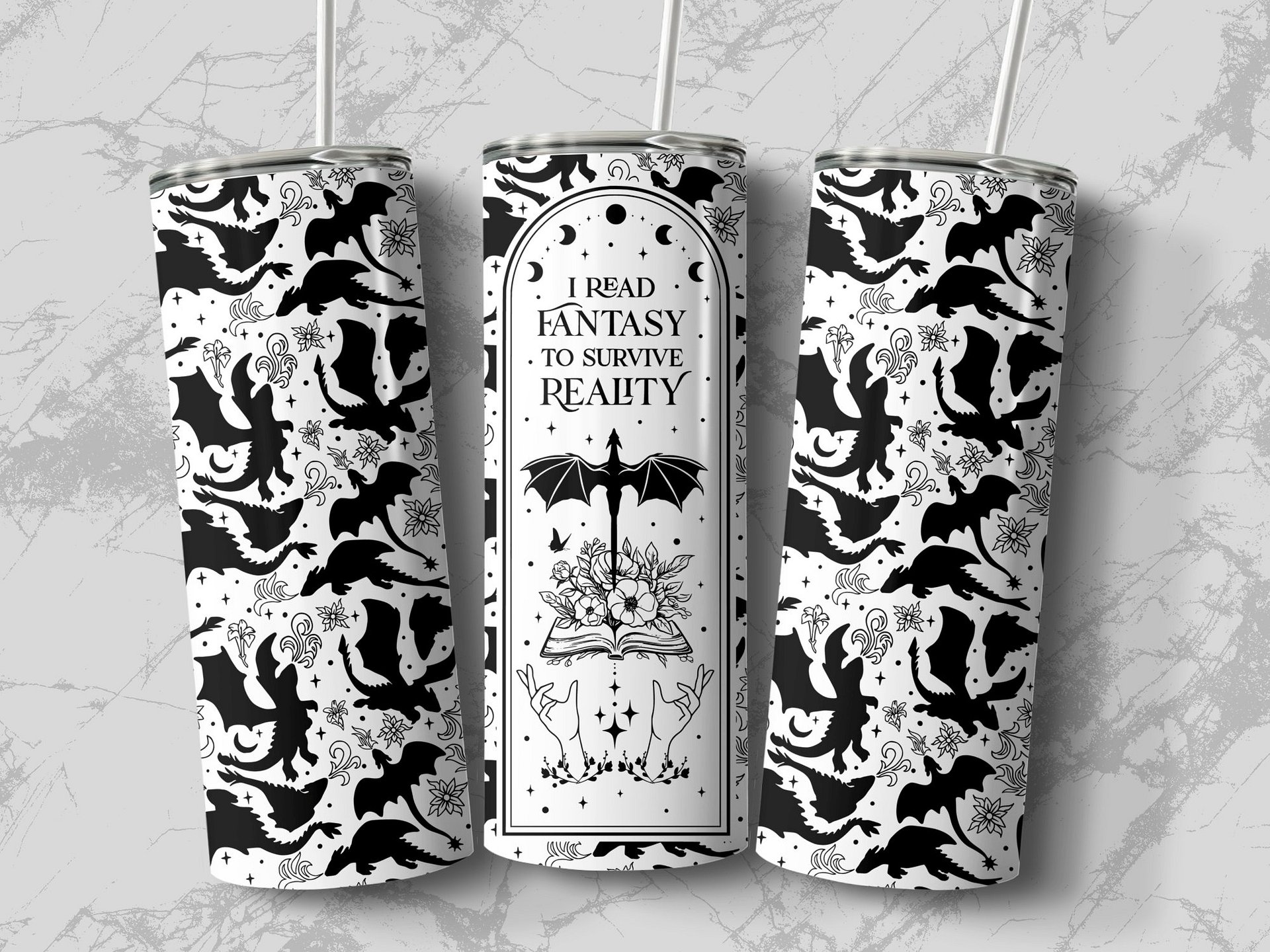 Book Dragon Smut Reading Fantasy Reader 20oz Tumbler Full Wrap SVG PNG, Laser Engraved File, Seamless Sublimation Design, Digital Download product image (4)