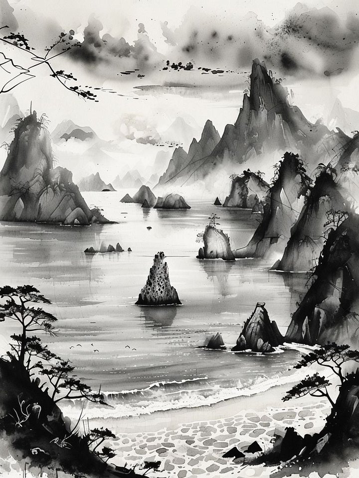 Tranquil Ink Wash Landscape Poster product image (1)