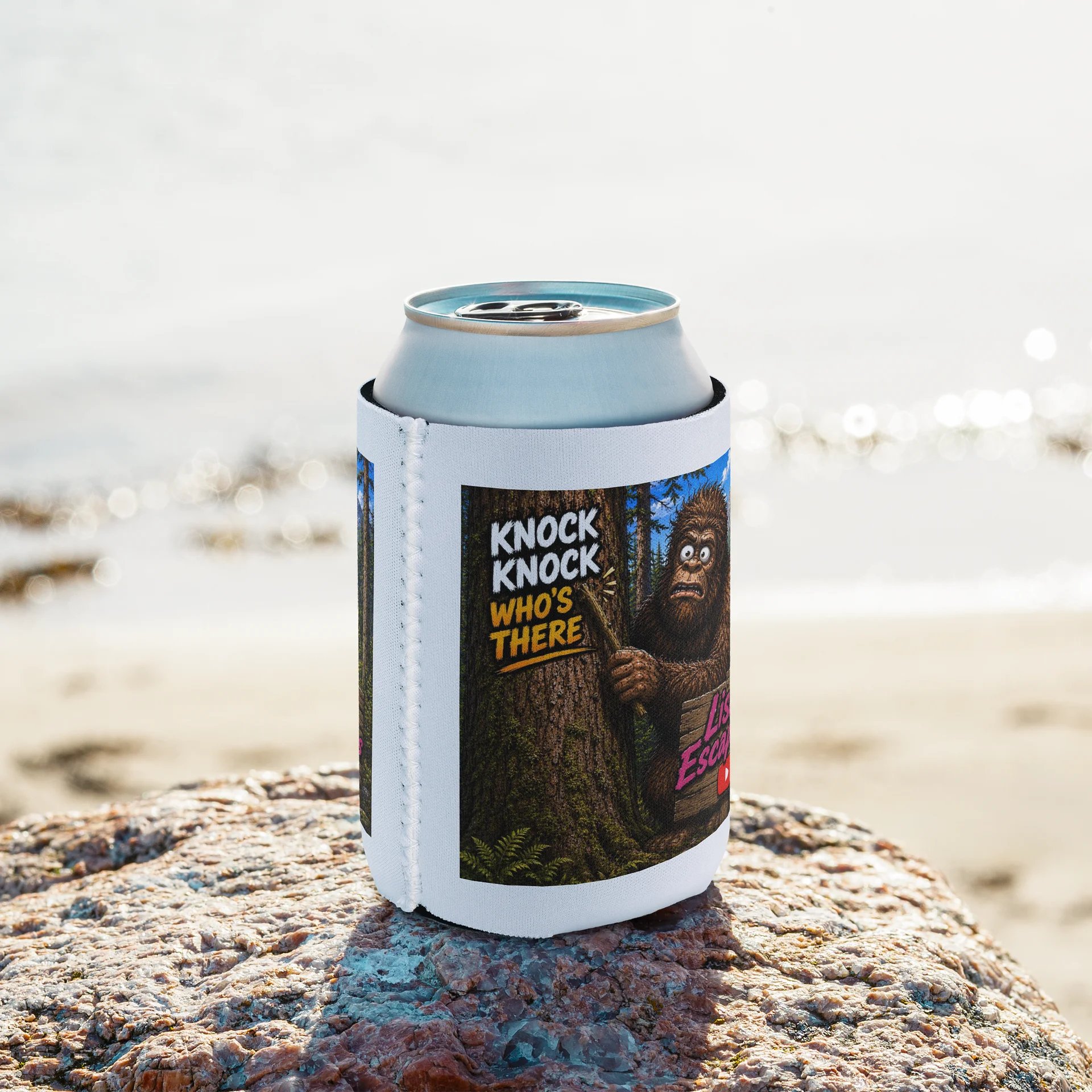 Bigfoot Knock Knock Forest Coozie Can Cooler product image (8)