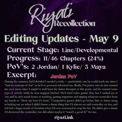 Final developmental edits and first round line edits for Riyati Recollection have begun! This is still one of my fave excerpt...