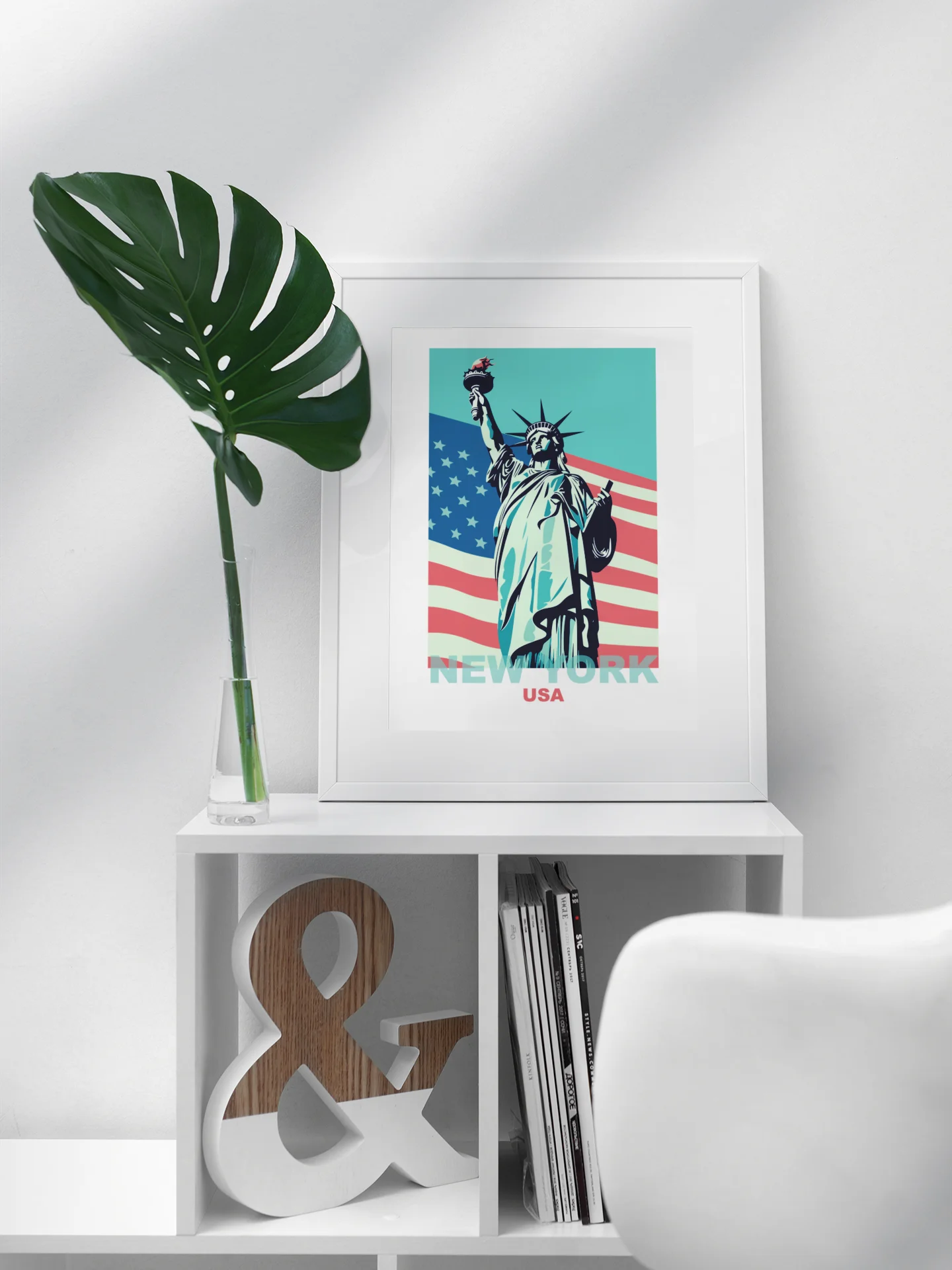 Statue of Liberty with American Flag Poster, Patriotic New York USA Wall Art, Iconic Landmark Print, Bold Graphic Travel Decor product image (3)