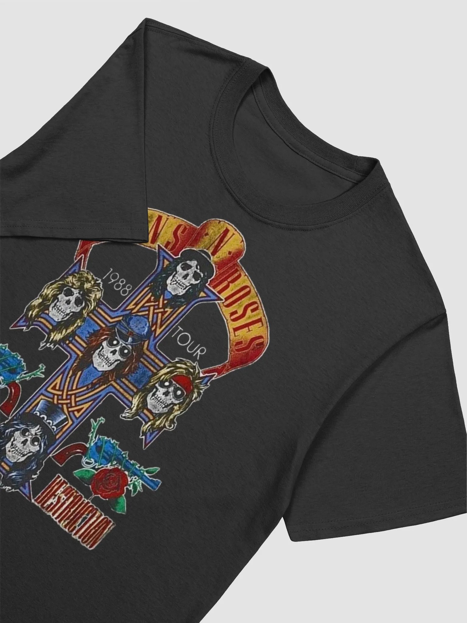 Guns N’ Roses 1988 Tour T-Shirt | Appetite for Destruction Cross Skull Graphic Tee | Classic Hard Rock Concert Merch product image (2)