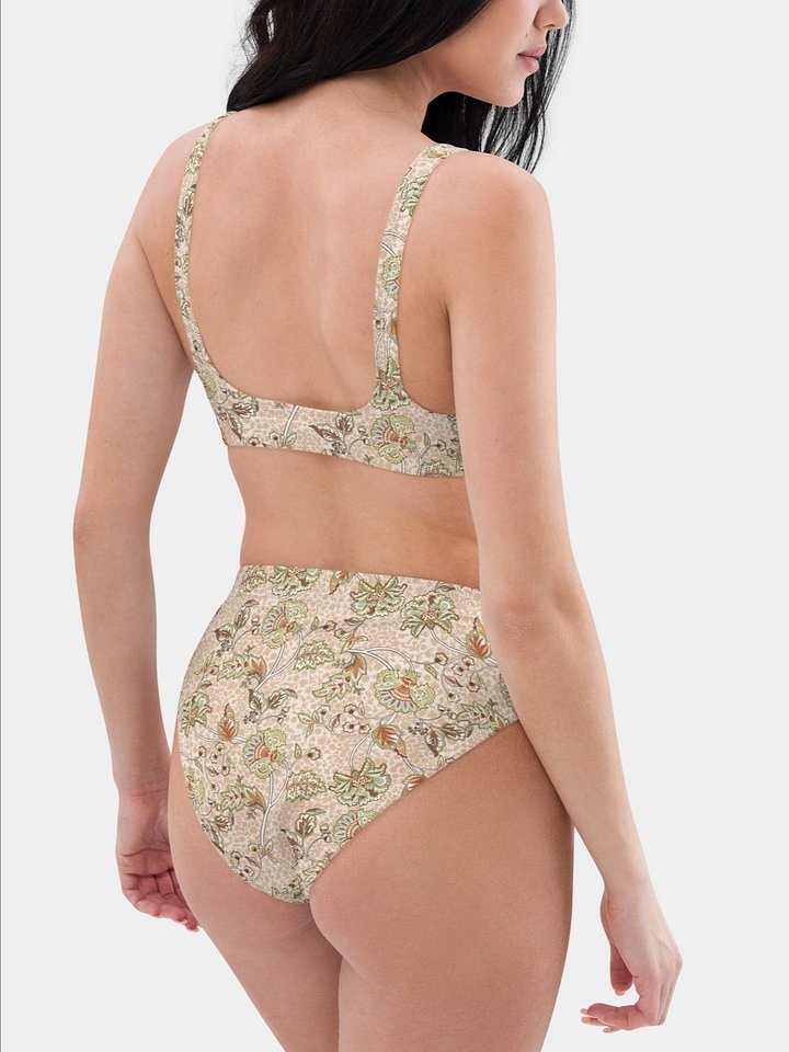 High-Waisted Bikini Bottom "Elegant Neutral Beige Chintz" product image (2)