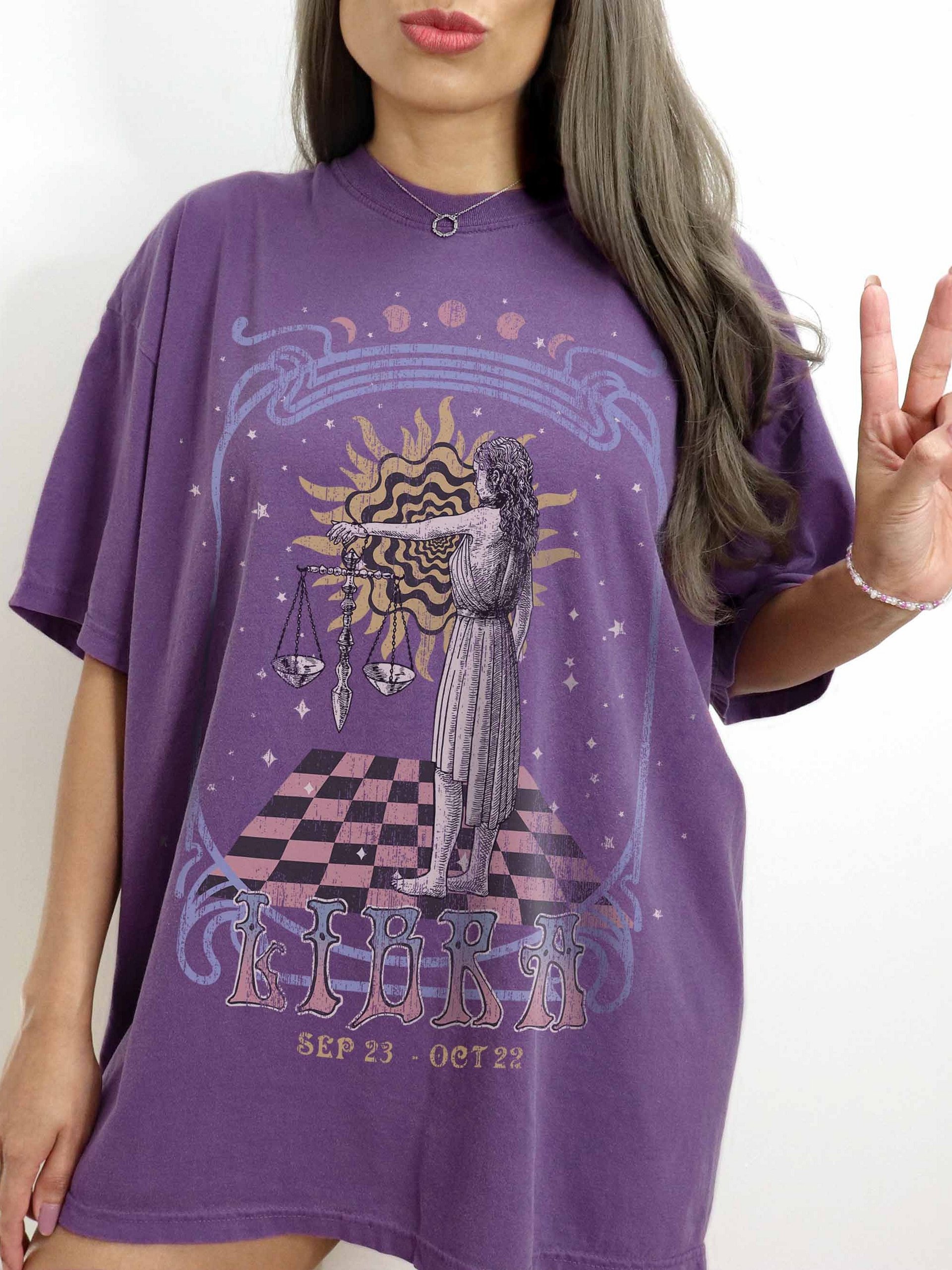 Libra Zodiac Shirt – Vintage Scales Astrology Graphic Tee (September 23 – October 22) - Dark Academia product image (2)