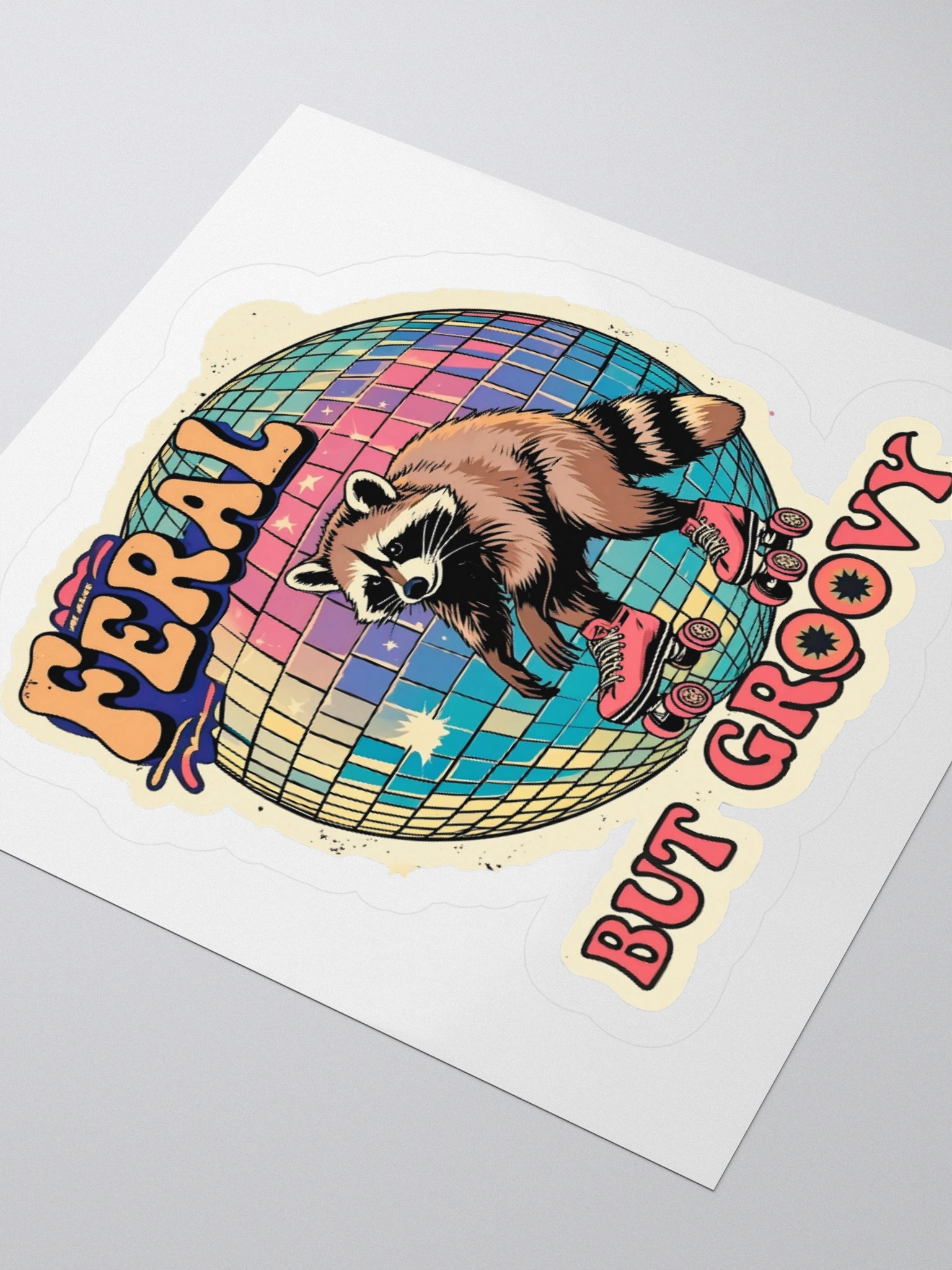 Feral But Groovy Raccoon Kiss Cut Stickers product image (8)