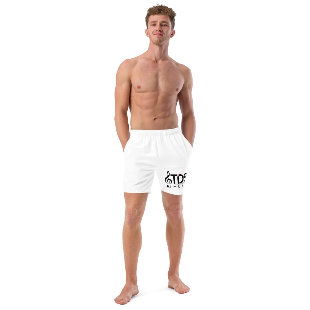 TDS Music Eco-Friendly White Swim Trunks - All-Over Print, Recycled Polyester, Sizes 2XS-6XL product image (3)