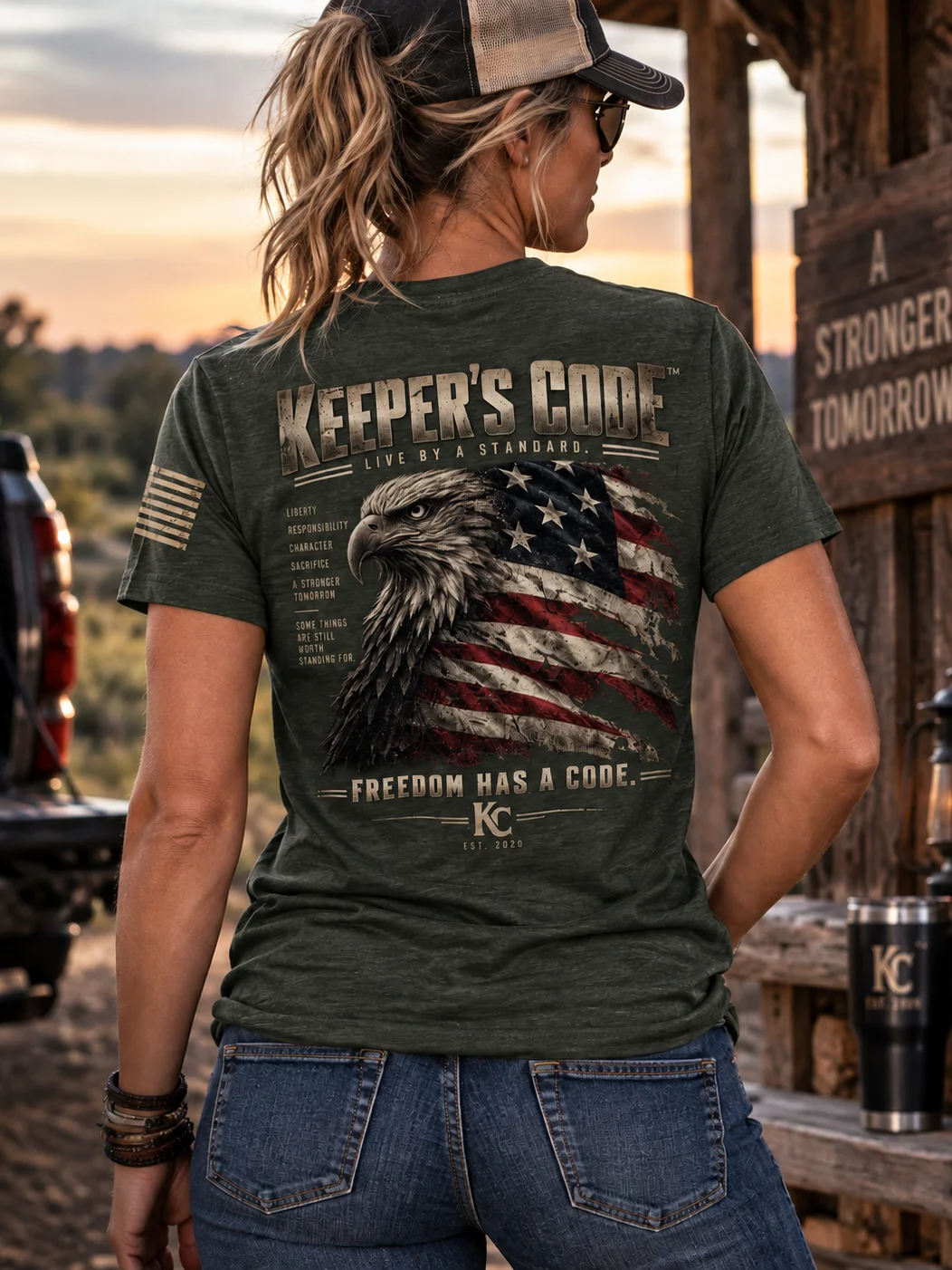 Keeper’s Code™ Women’s Freedom Has a Code Eagle Patriotic T-Shirt product image (2)
