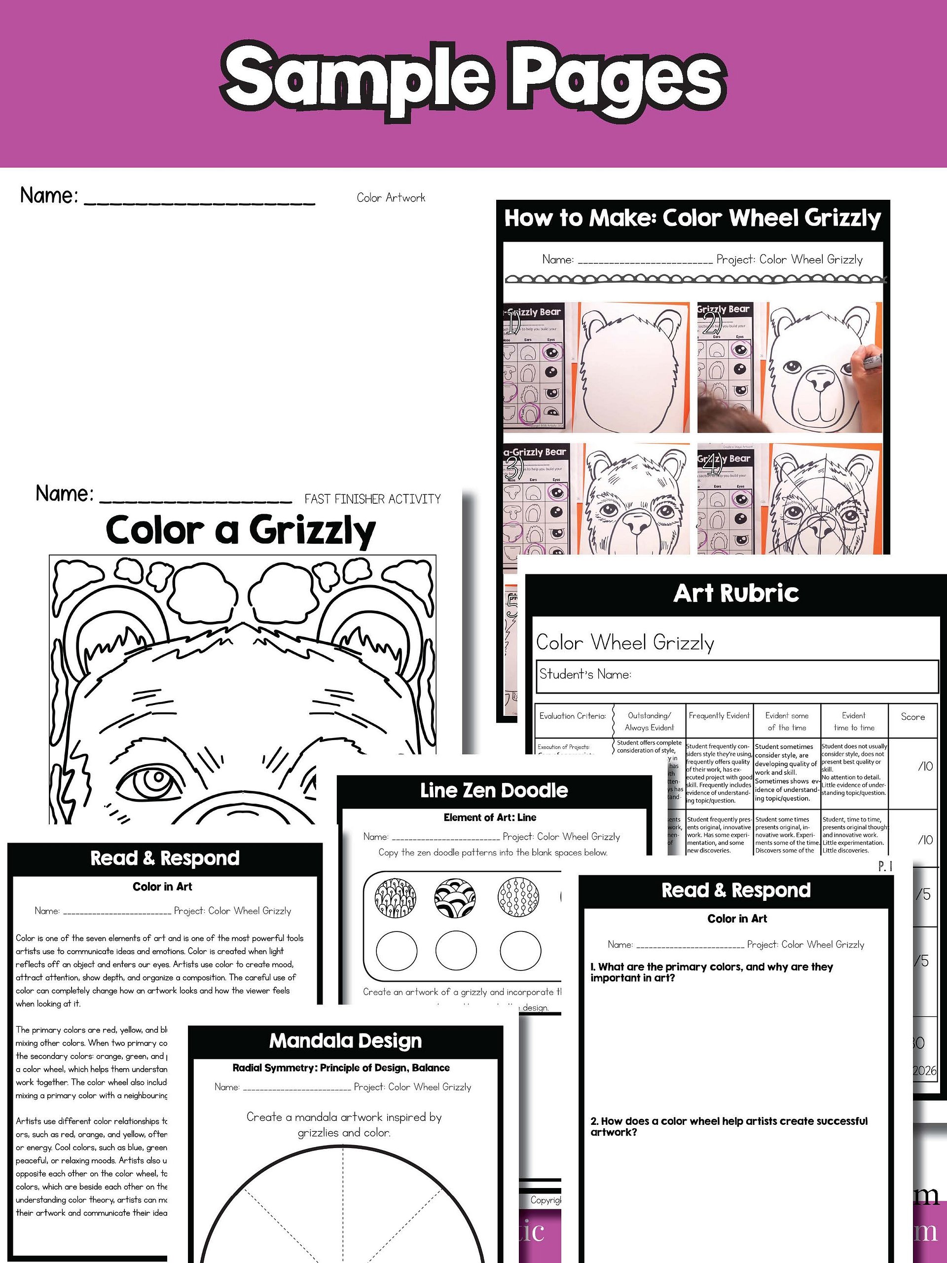 Color Wheel Art Lesson Element of Art Color 5th Grade Color Wheel Art Project product image (9)
