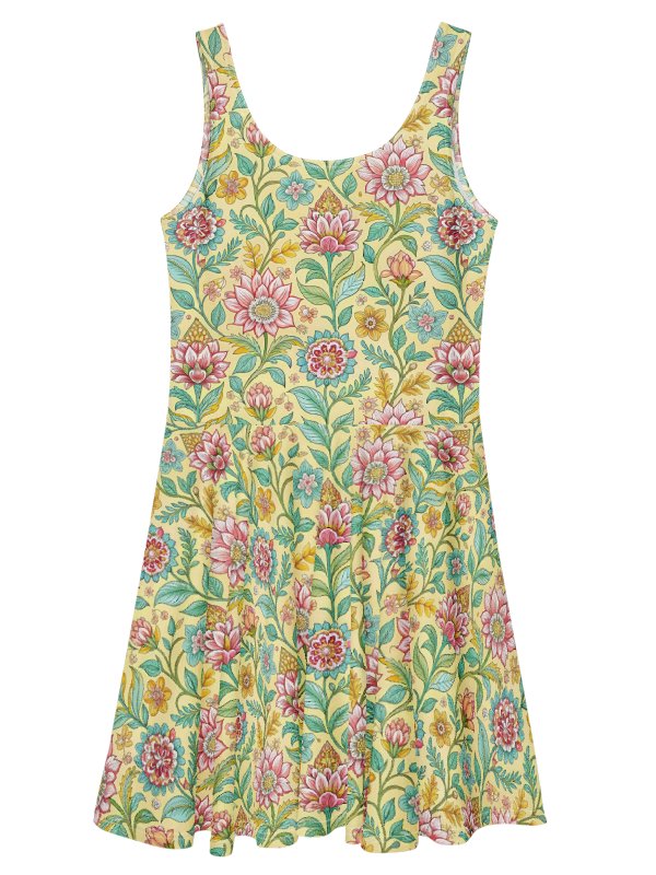 Women’s Yellow Floral Dress – Elegant Sleeveless Fit & Flare Sundress product image (5)