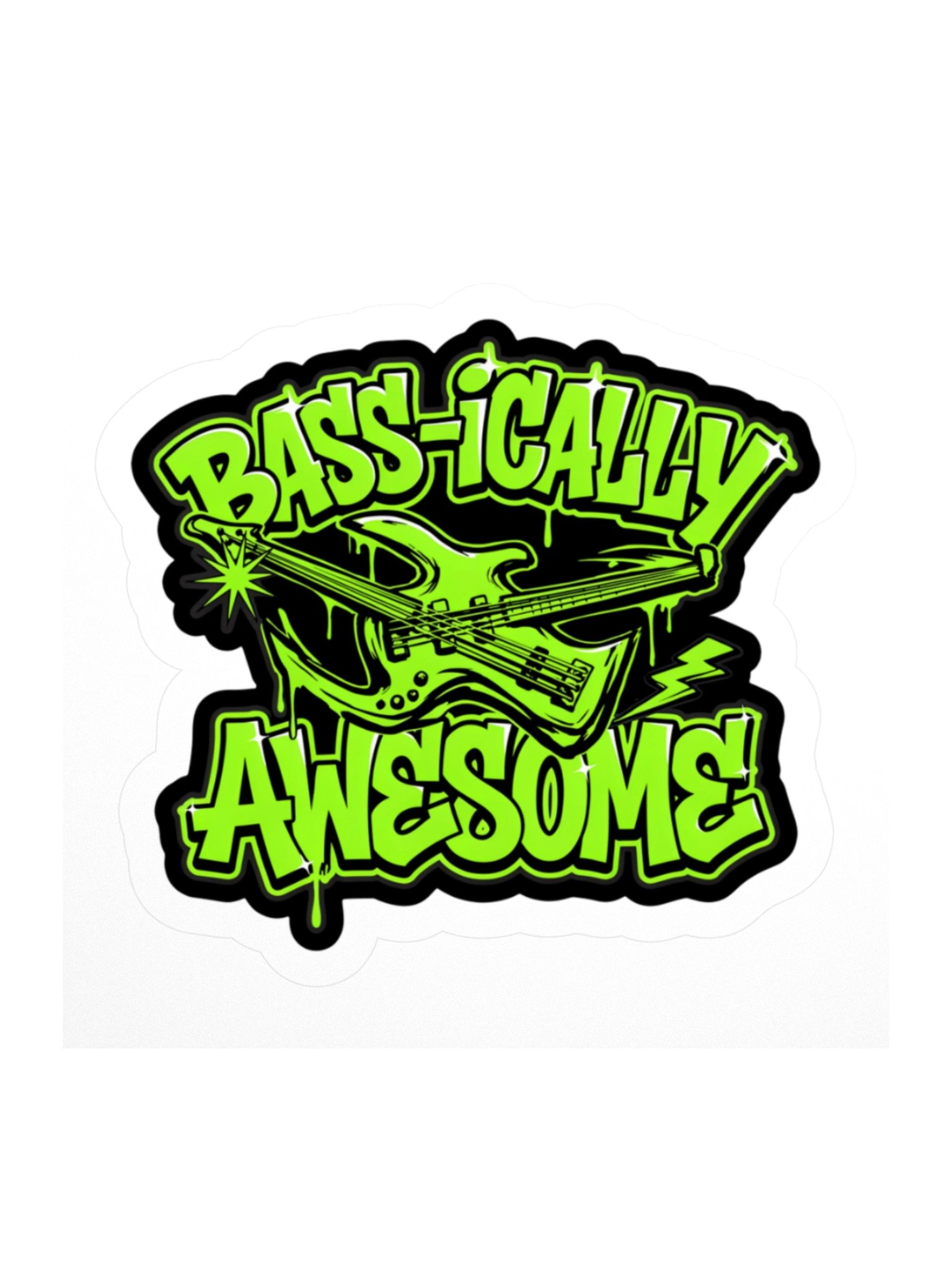 Bass-ically Awesome Neon Bass Guitar Kiss Cut Sticker product image (1)