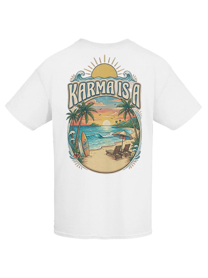 Karma Is A... Retro Beach Vibes Unisex T-Shirt – Karma ART 2026 Edition product image (2)
