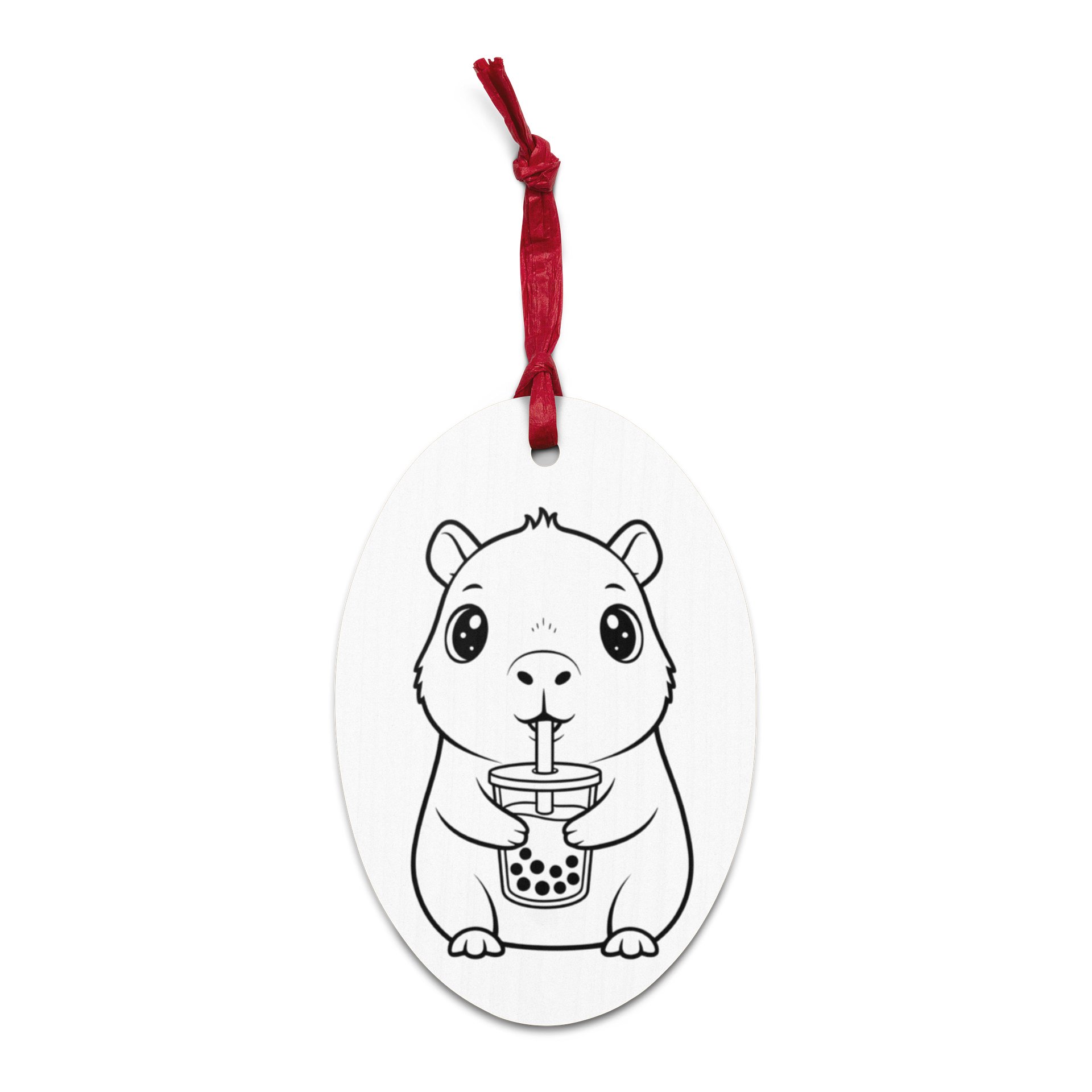 Capybara Drinking Bubble Tea Wood Ornament Kawaii Design Minimalist Boba Décor Gift for Animal Lovers product image (1)