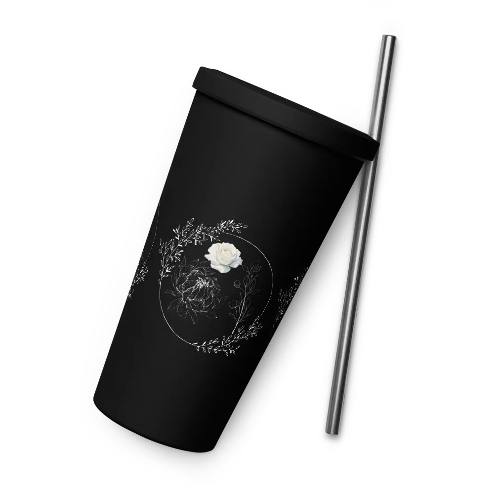 Floral White Line Tumbler with Straw product image (6)