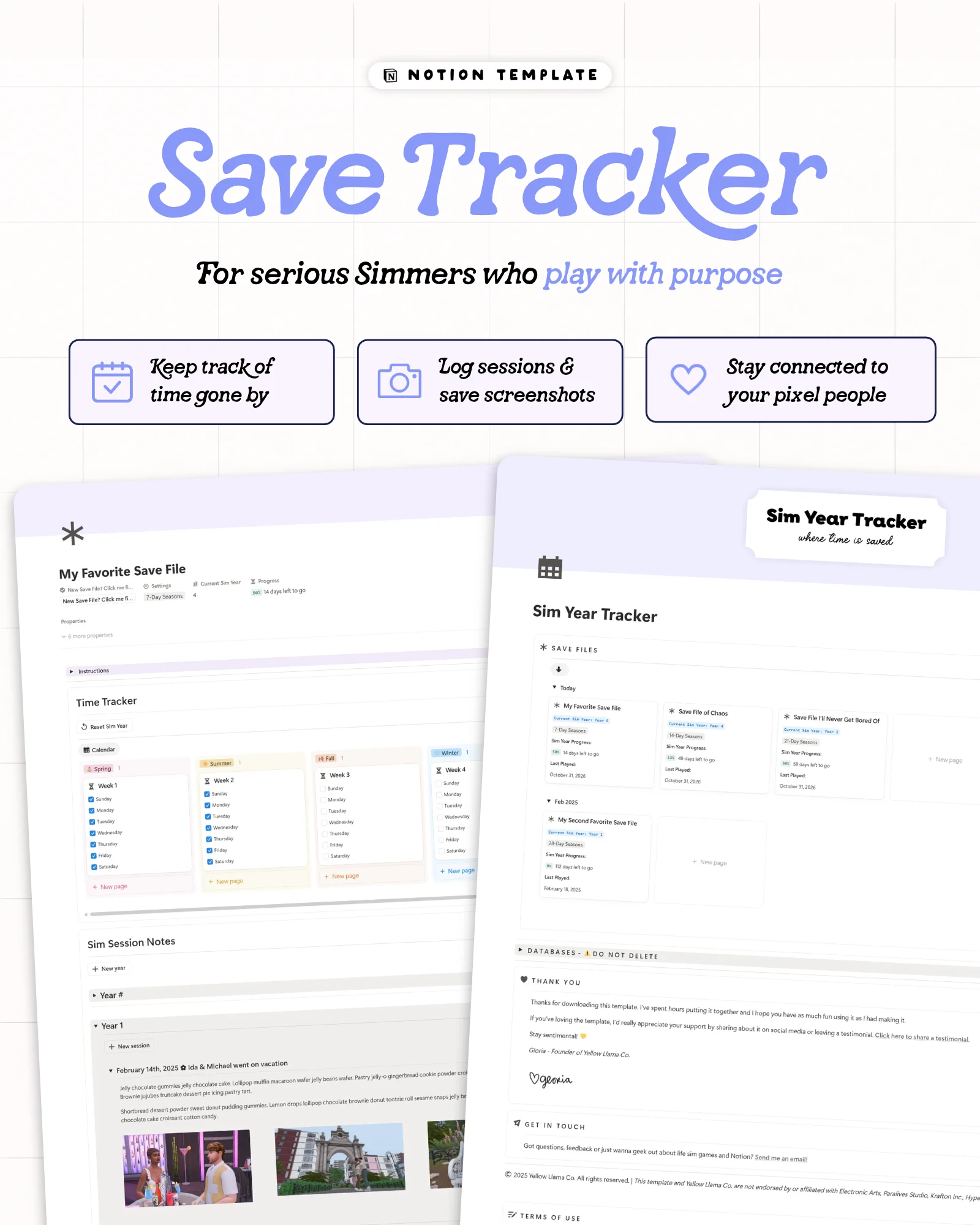 Sim Year Tracker for Notion: Session Log & Save File Calendar For Serious Simmers product image (1)