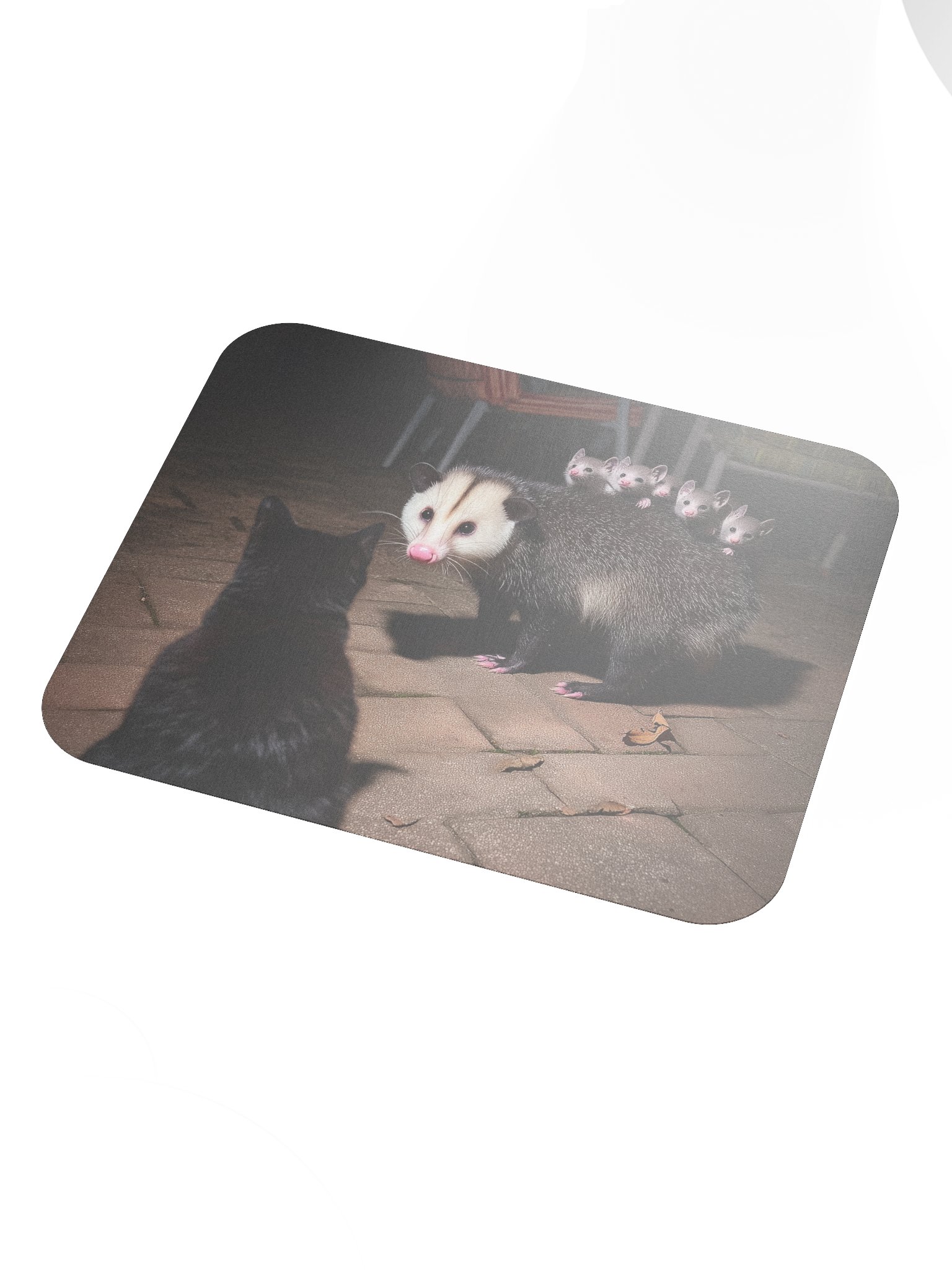Cat meets opossum family Mouse Pad product image (3)