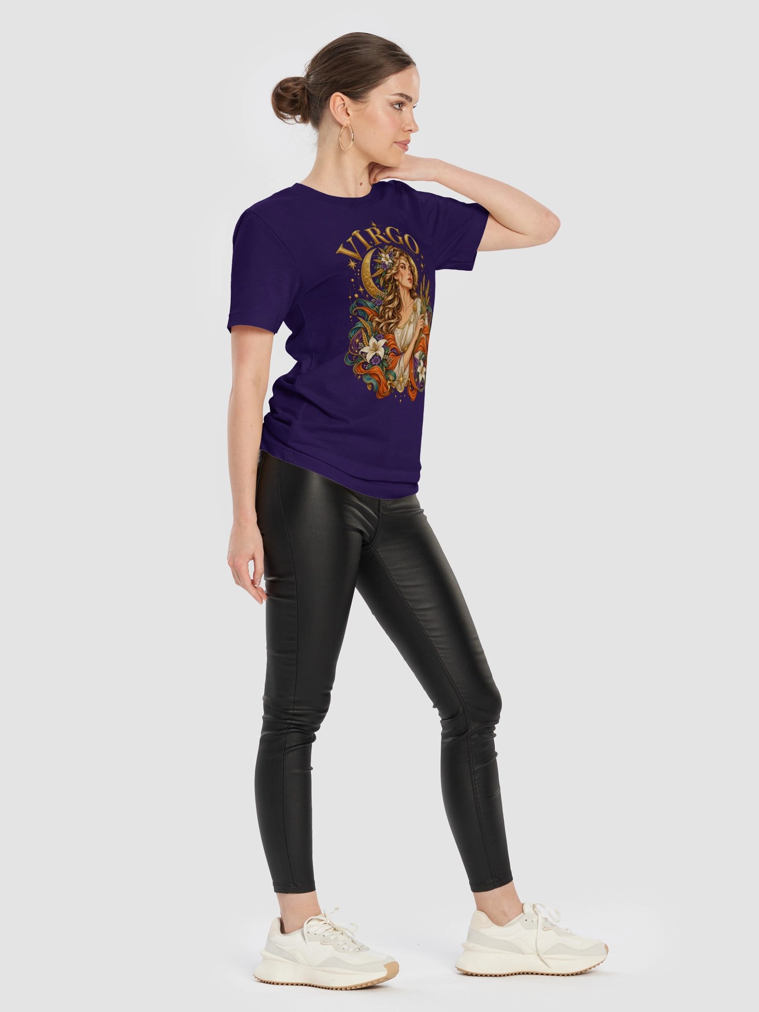 Virgo Zodiac T-Shirt With Celestial Maiden, Wheat and Lilies product image (12)